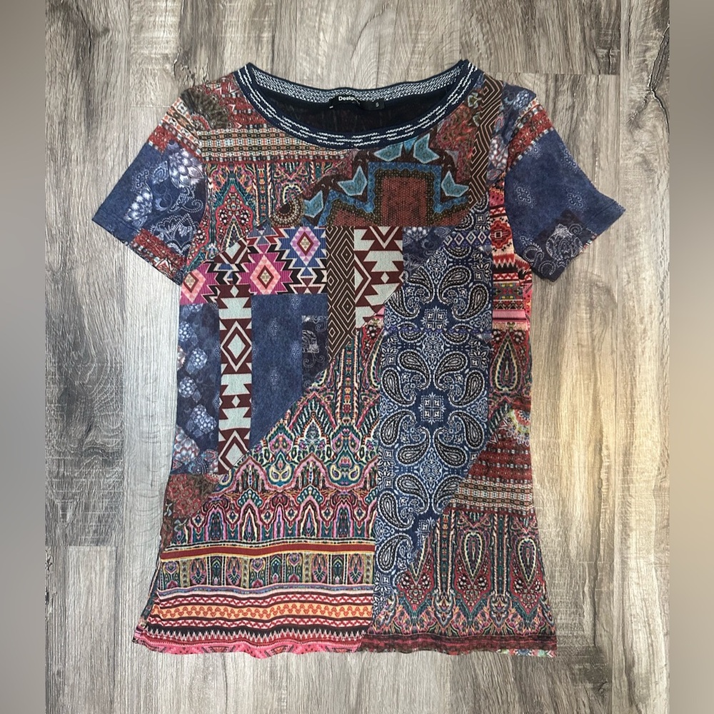 Desigual Multicolor Geometric Short Sleeve Top